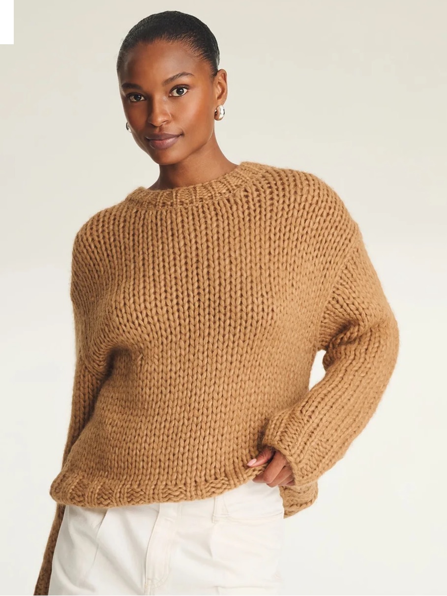 Naadam Chunky Crewneck Sweater - Camel Brown